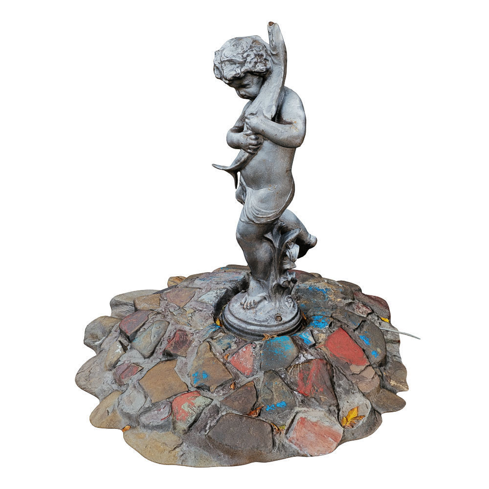 Sculpture for the Fountain Boy Holding a Big Fish in His Hands 3D model_2