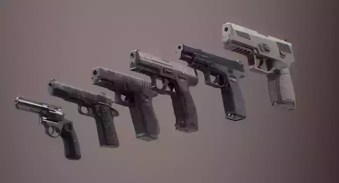 Pistol Set 1 Rigged PBR Low-poly 3D model