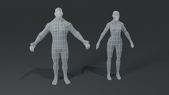 Muscular Human Body Base Mesh 3D Model Pack 1000 Polygons Low-poly 3D model