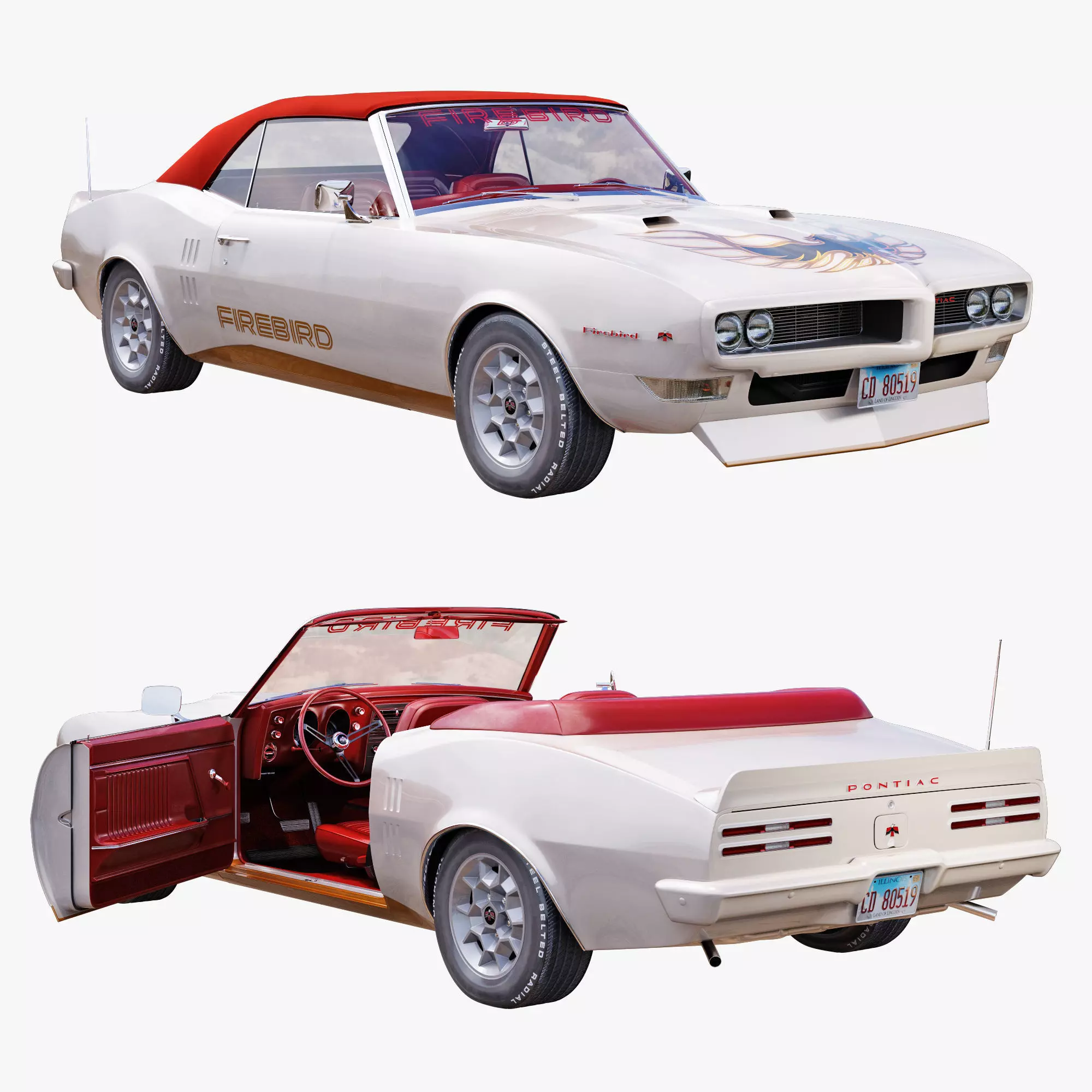 Pontiac firebird 1968 convertible custom 3D model_0