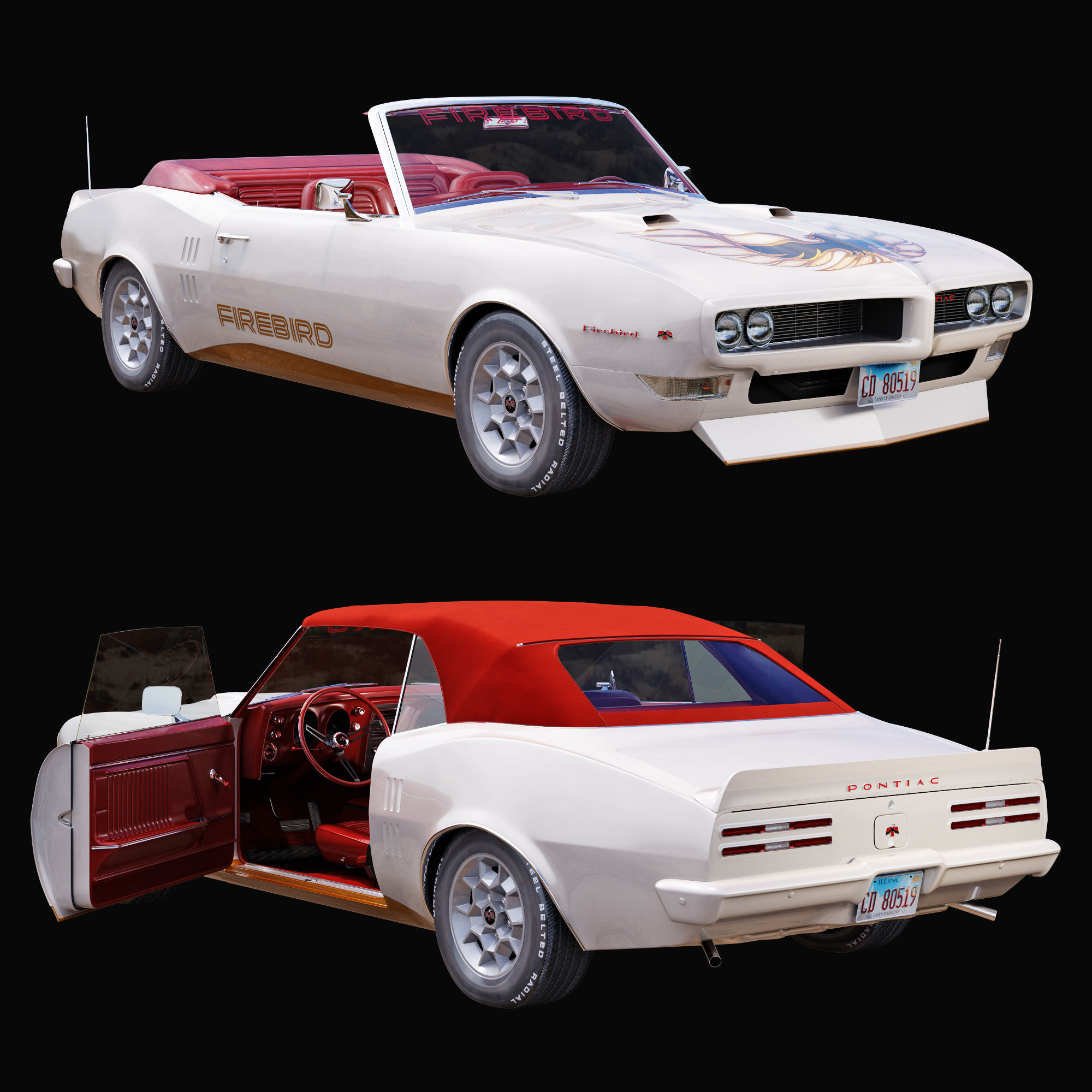Pontiac firebird 1968 convertible custom 3D model_10