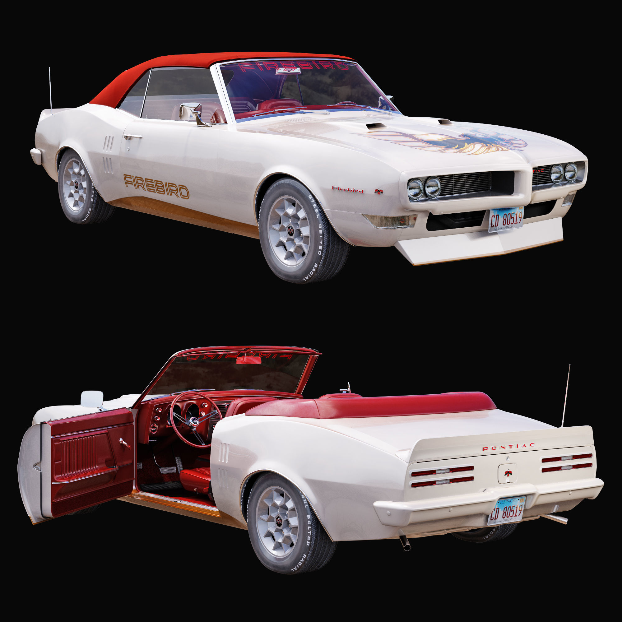 Pontiac firebird 1968 convertible custom 3D model_9