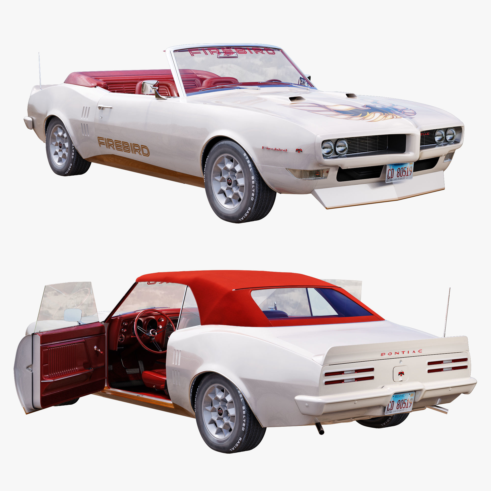 Pontiac firebird 1968 convertible custom 3D model_1