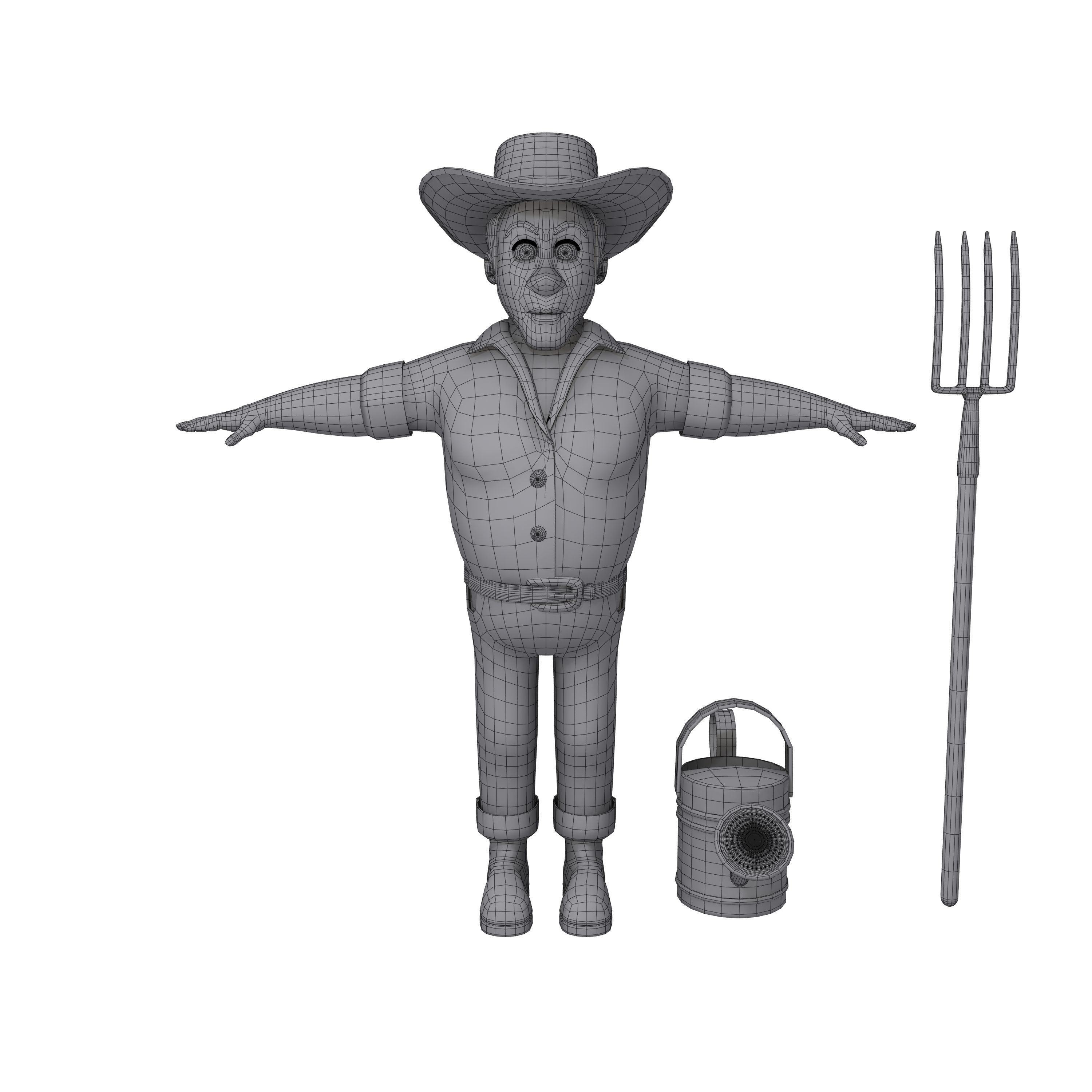 Farmer 03 Cartoon 3D model_4