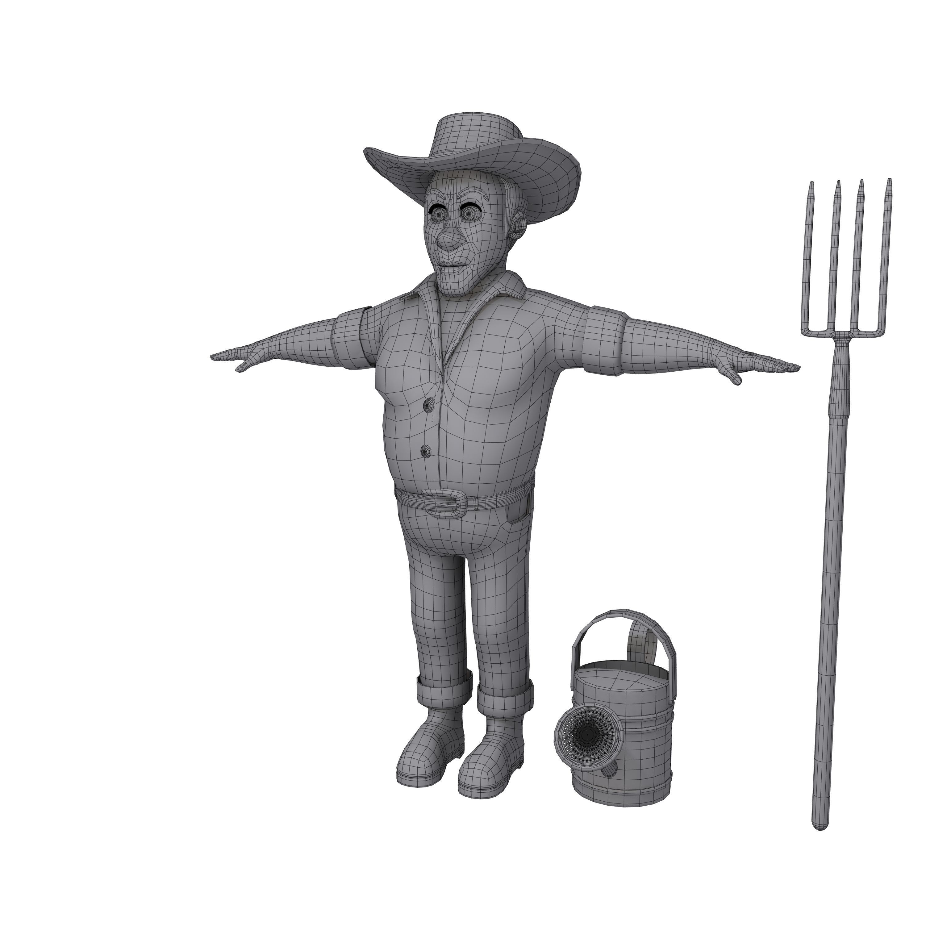 Farmer 03 Cartoon 3D model_7