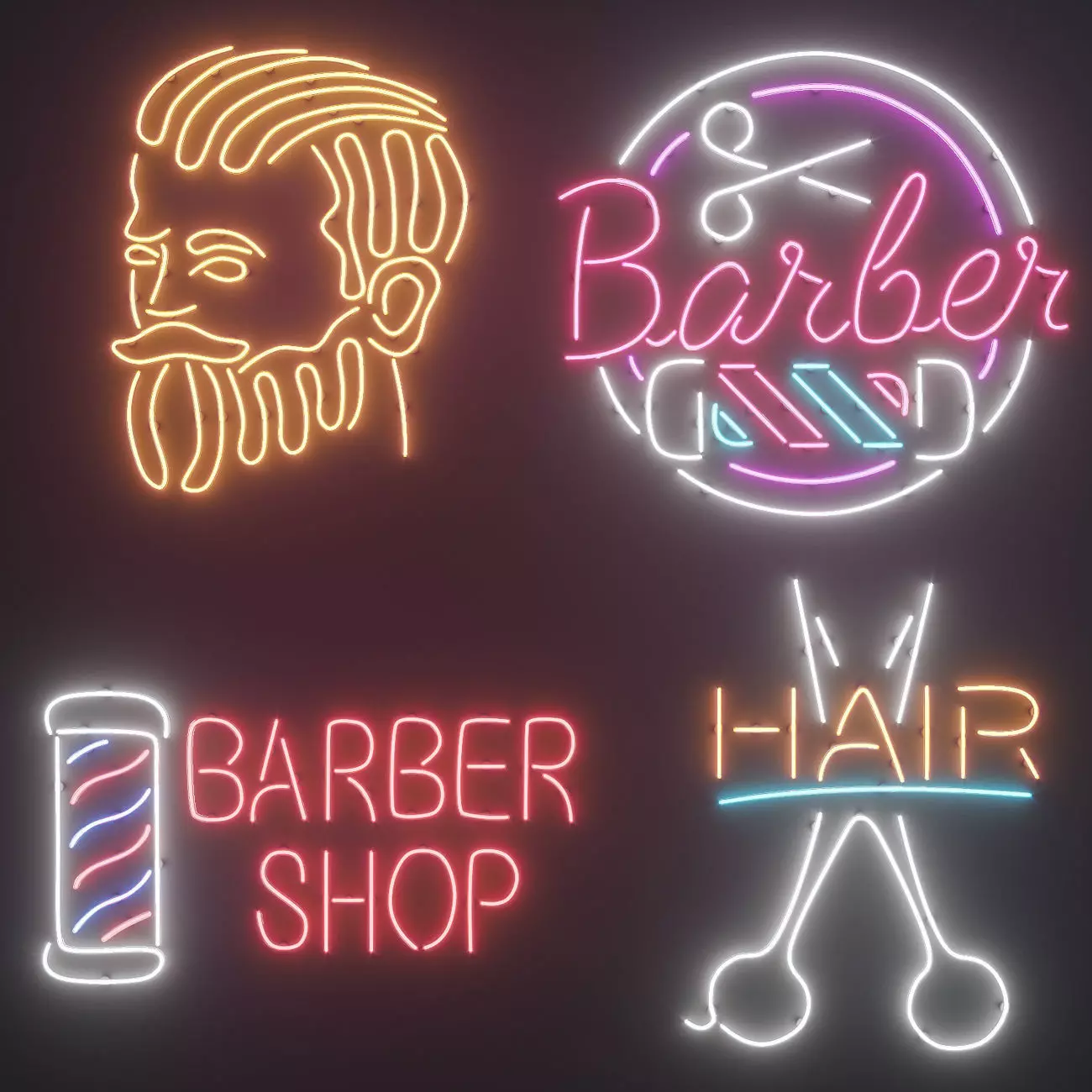 Neon Set 3 barber shop sign 3D model_0