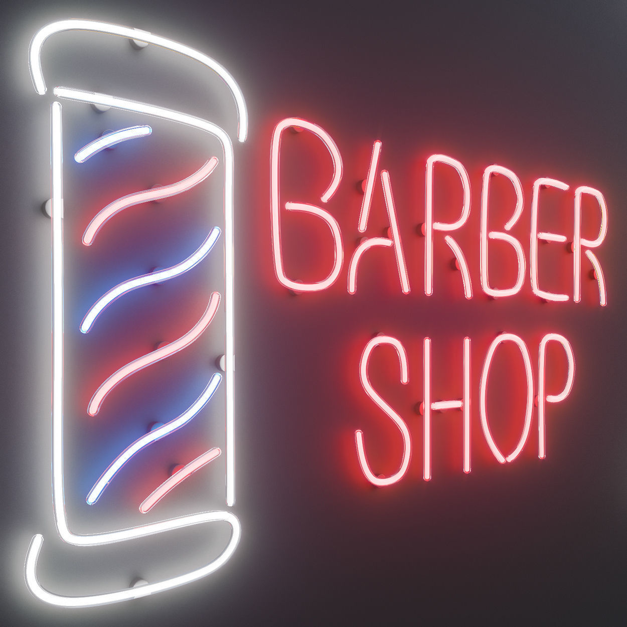 Neon Set 3 barber shop sign 3D model_1