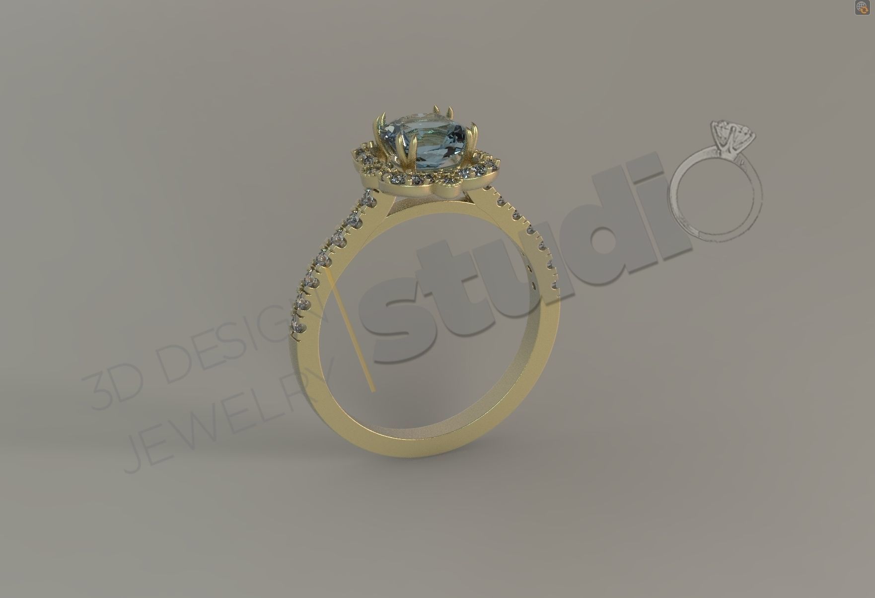 Luxury engagement solitaire unique flower ring 3d model 3D print model_1