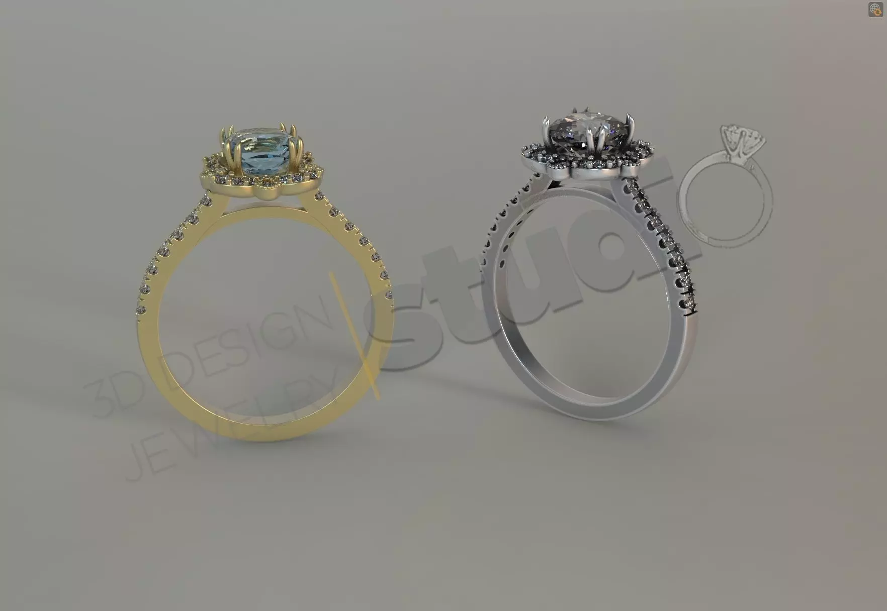 Luxury engagement solitaire unique flower ring 3d model 3D print model_0