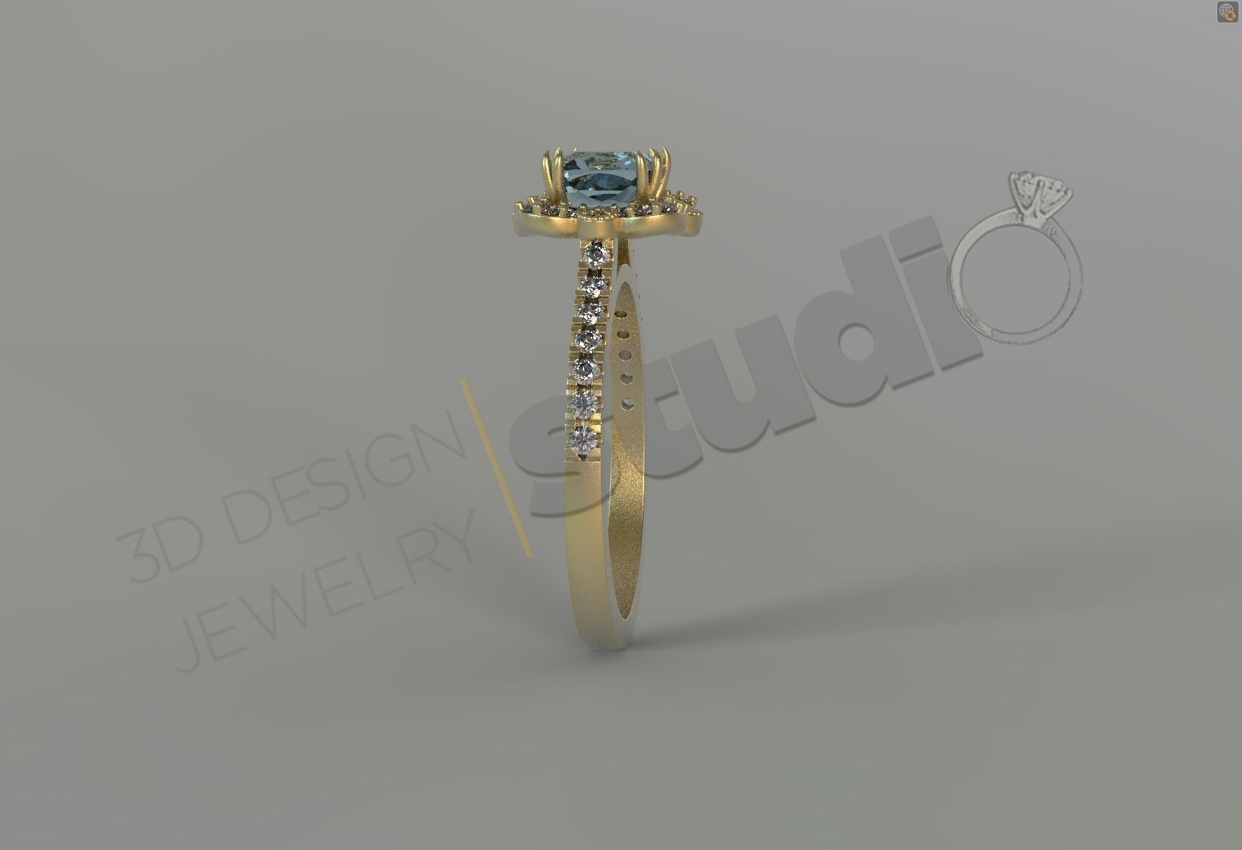 Luxury engagement solitaire unique flower ring 3d model 3D print model_3