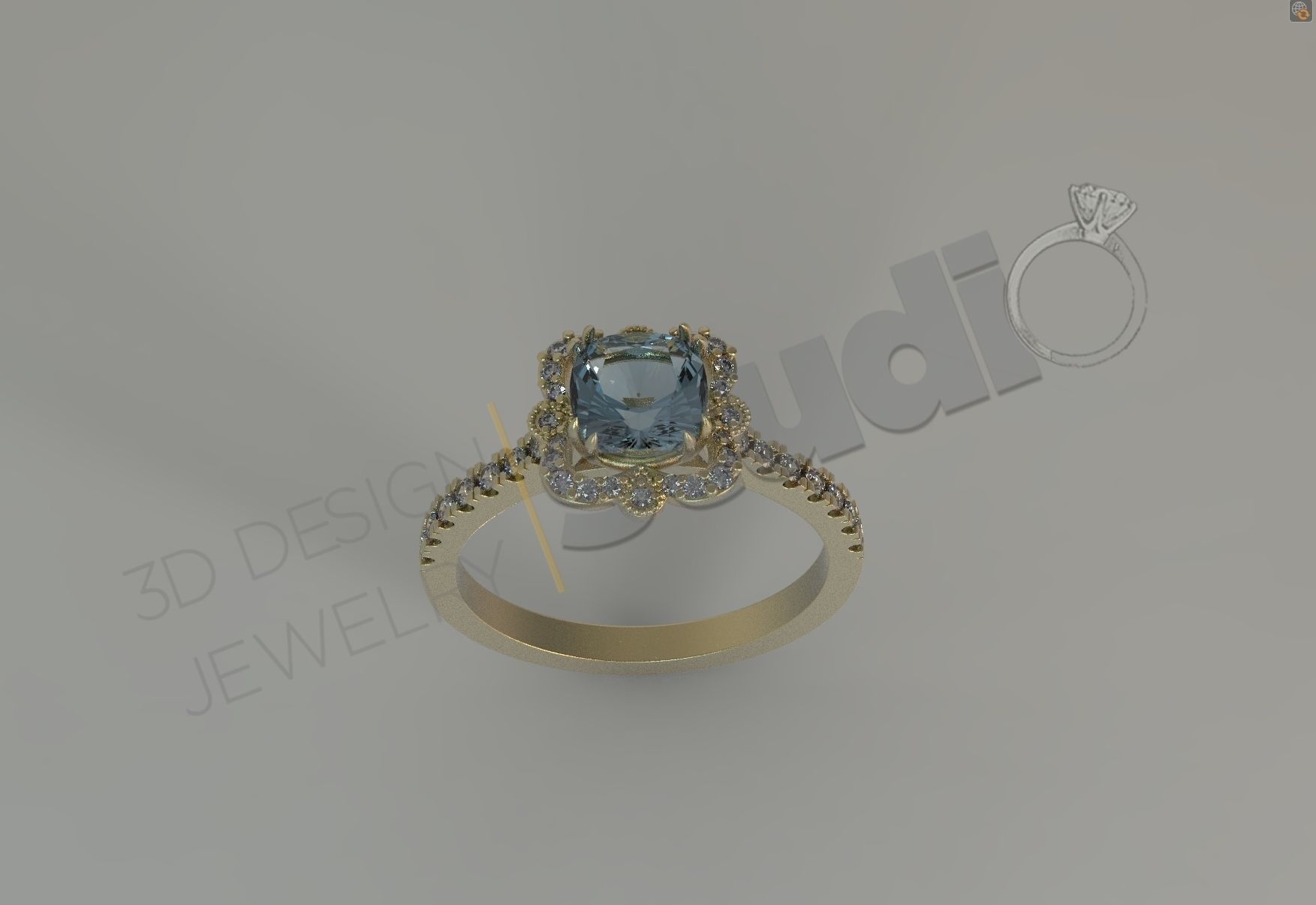 Luxury engagement solitaire unique flower ring 3d model 3D print model_2