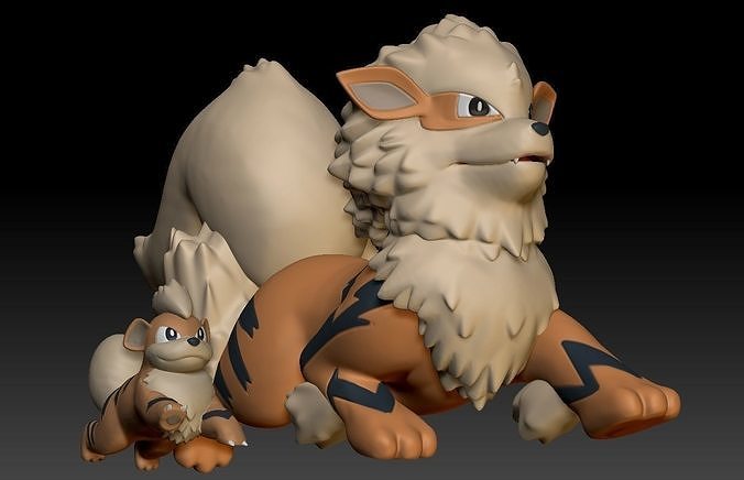 Pokemon Growlithe and Arcanine 3D print model
