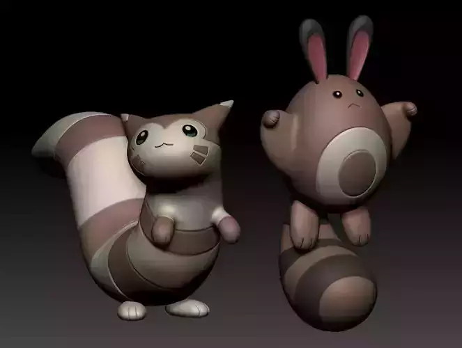 Pokemon Sentret and Furret 3D print model
