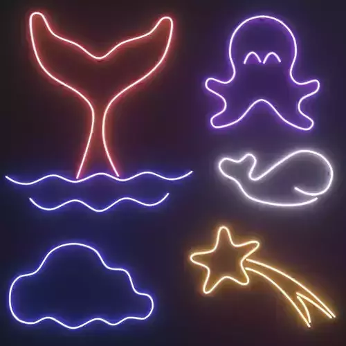 Neon Set 5 whale tail in water