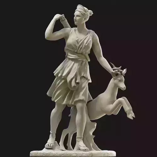 Diana 3D model statue of woman with goat