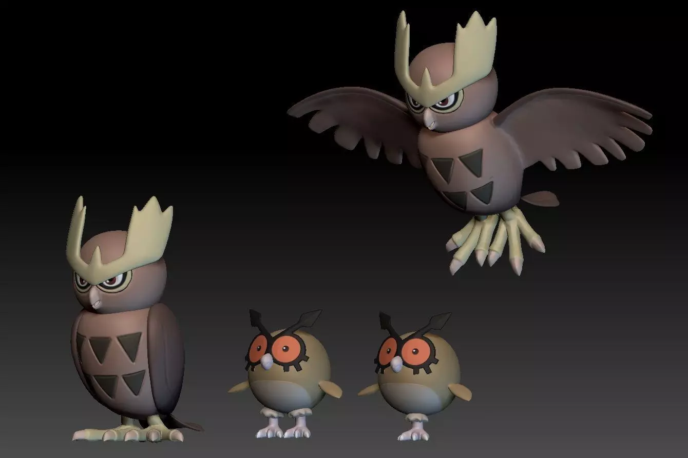 Pokemon Hoothoot and Noctowl 3D print model_0