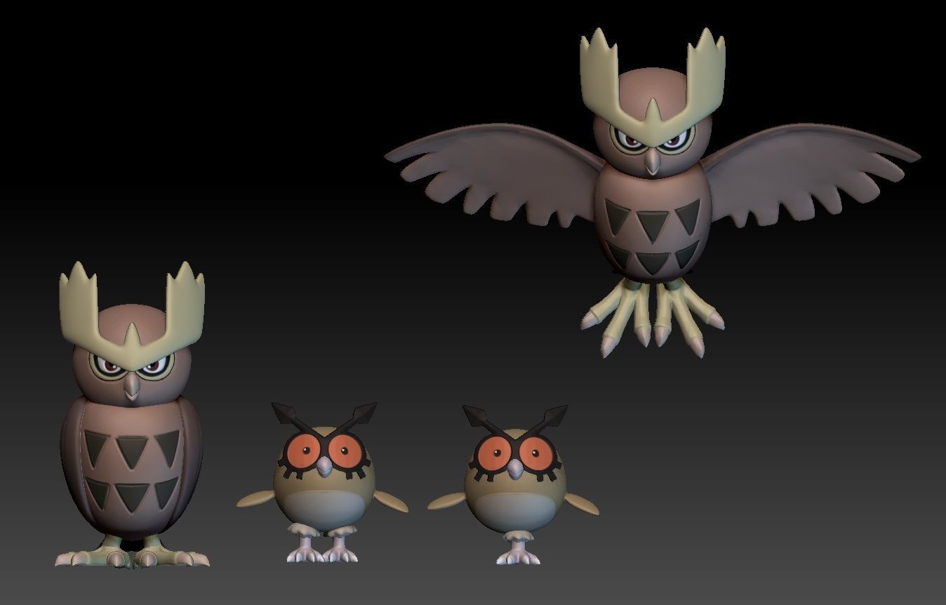 Pokemon Hoothoot and Noctowl 3D print model_1