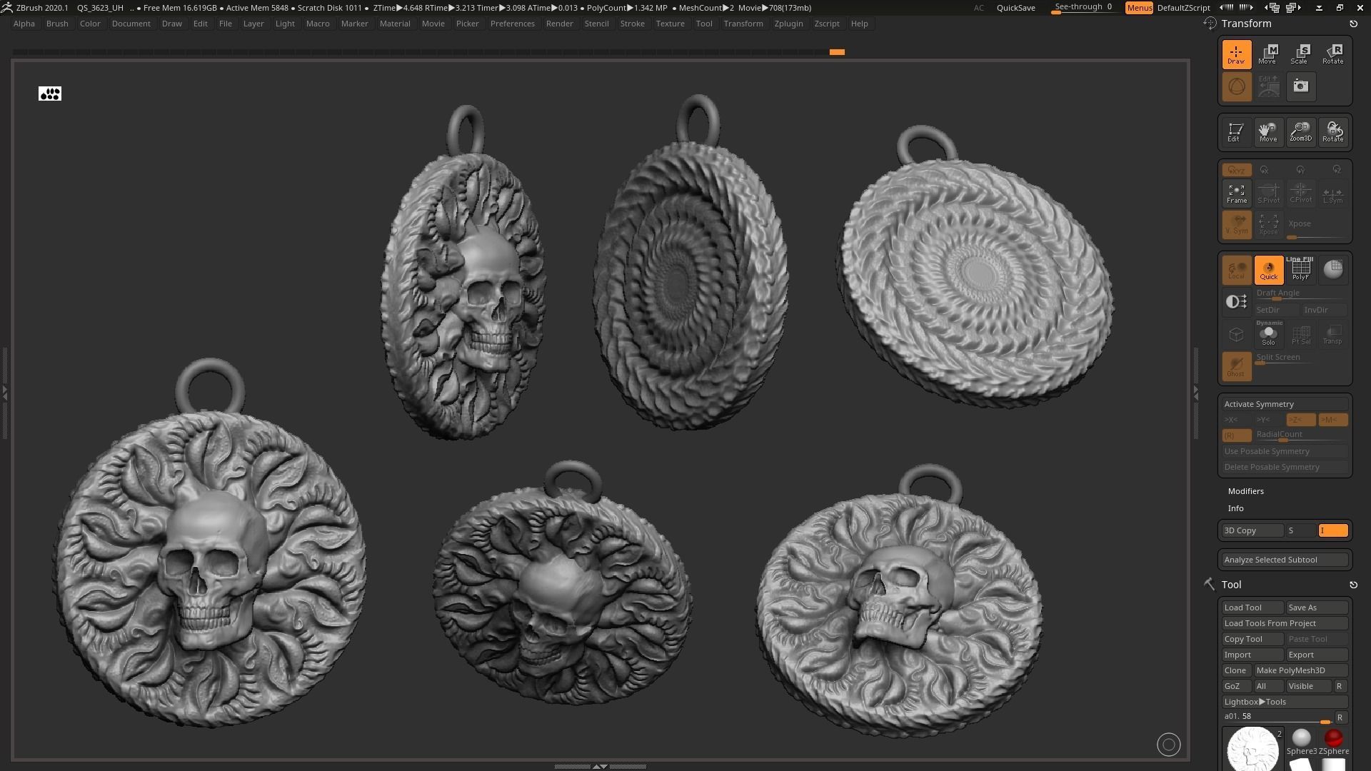 Skull Pendant 3d print model 3D print model_10