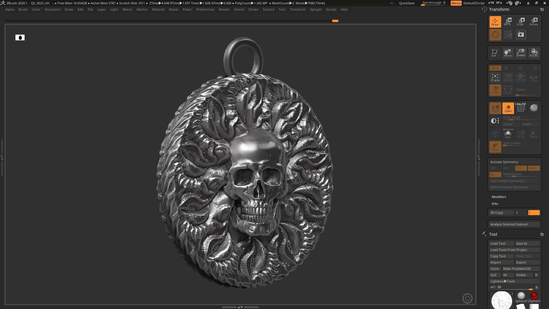 Skull Pendant 3d print model 3D print model_1