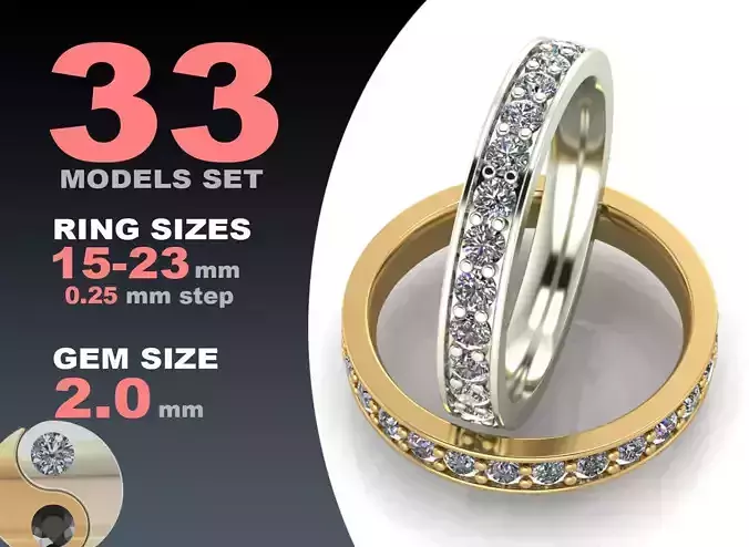 Eternity diamond ring 1row 3D print model Eternity diamond ring 1row 3D print model