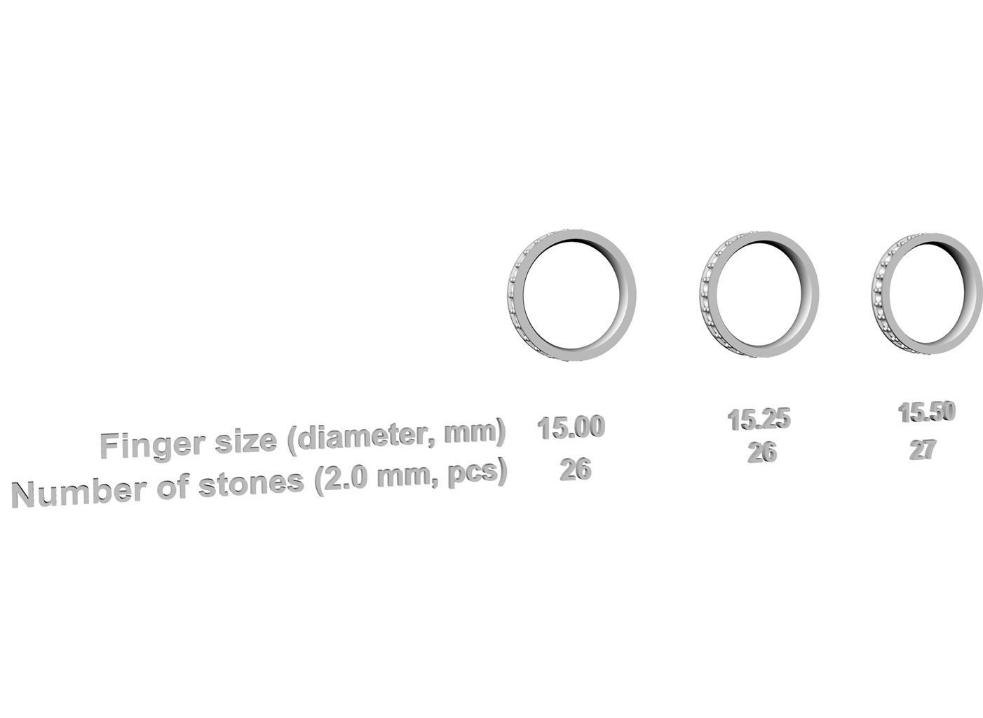 Eternity diamond ring 1row 3D print model_3