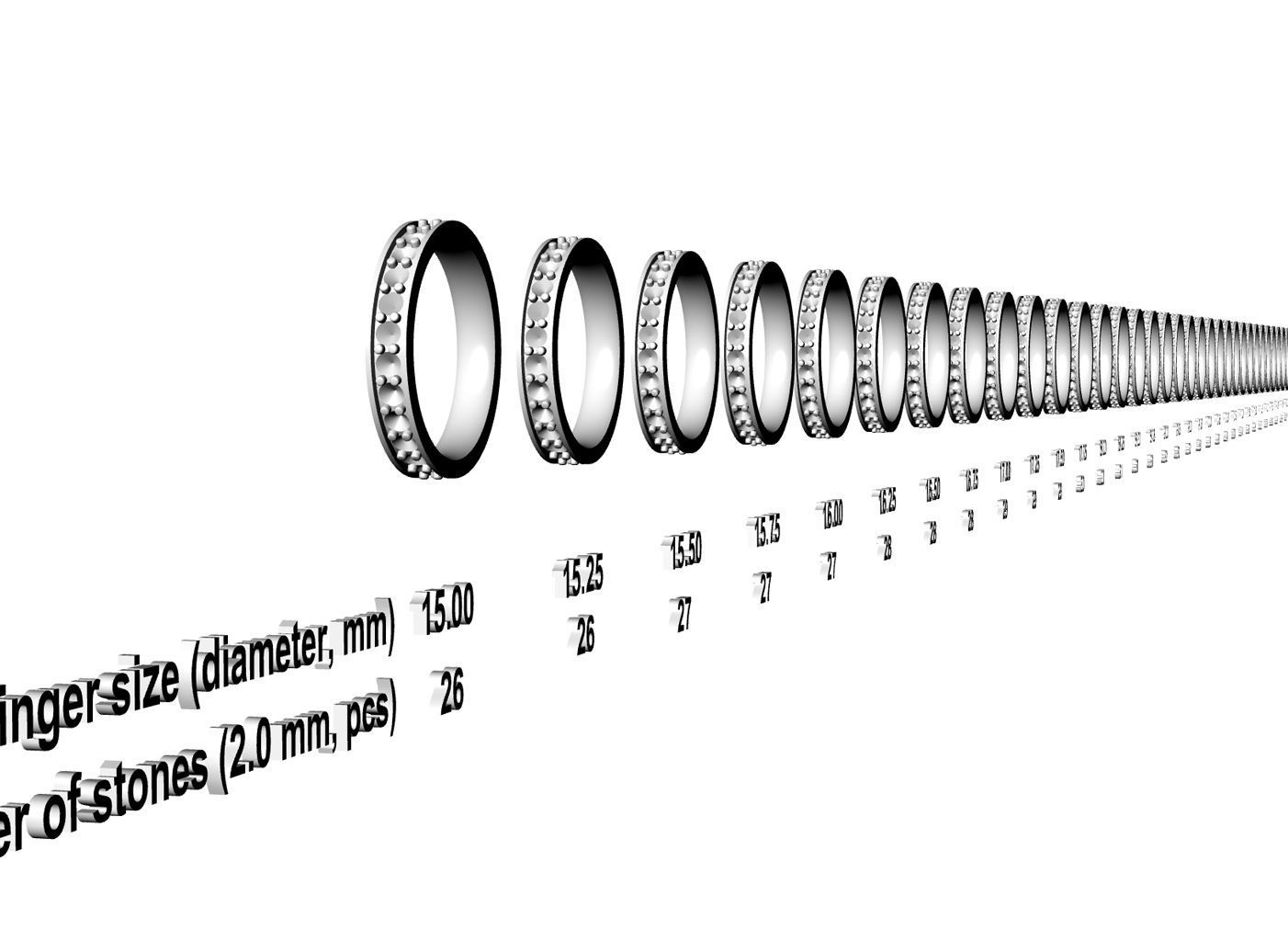 Eternity diamond ring 1row 3D print model_2