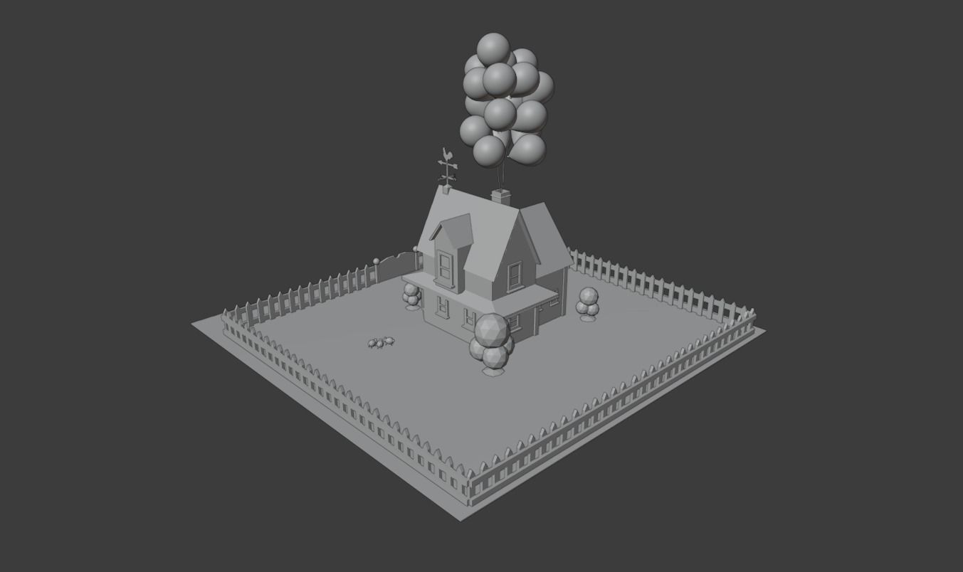 HOUSE with balloons and fence 3D model_5