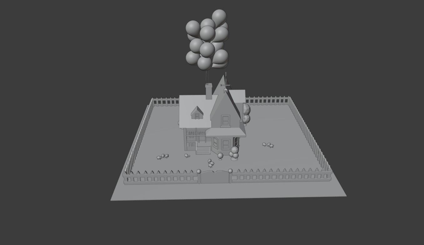 HOUSE with balloons and fence 3D model_3
