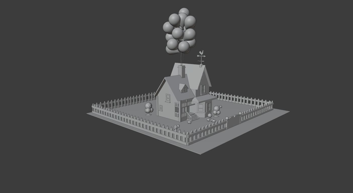 HOUSE with balloons and fence 3D model_2