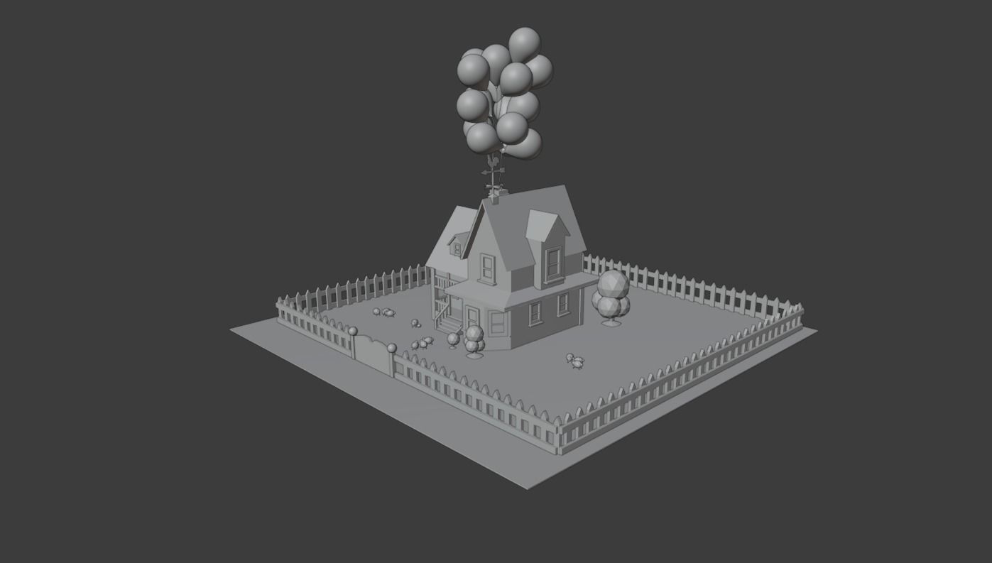 HOUSE with balloons and fence 3D model_4