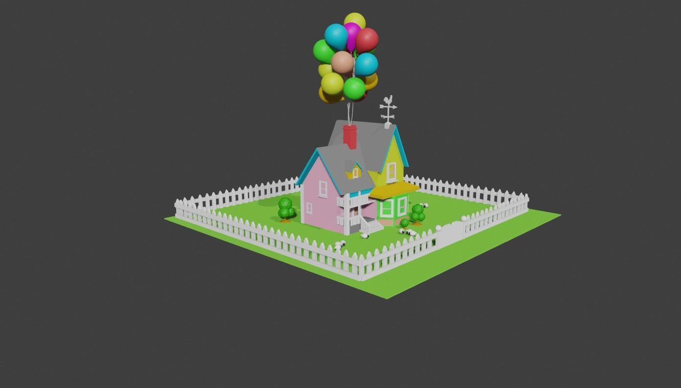 HOUSE with balloons and fence 3D model_1