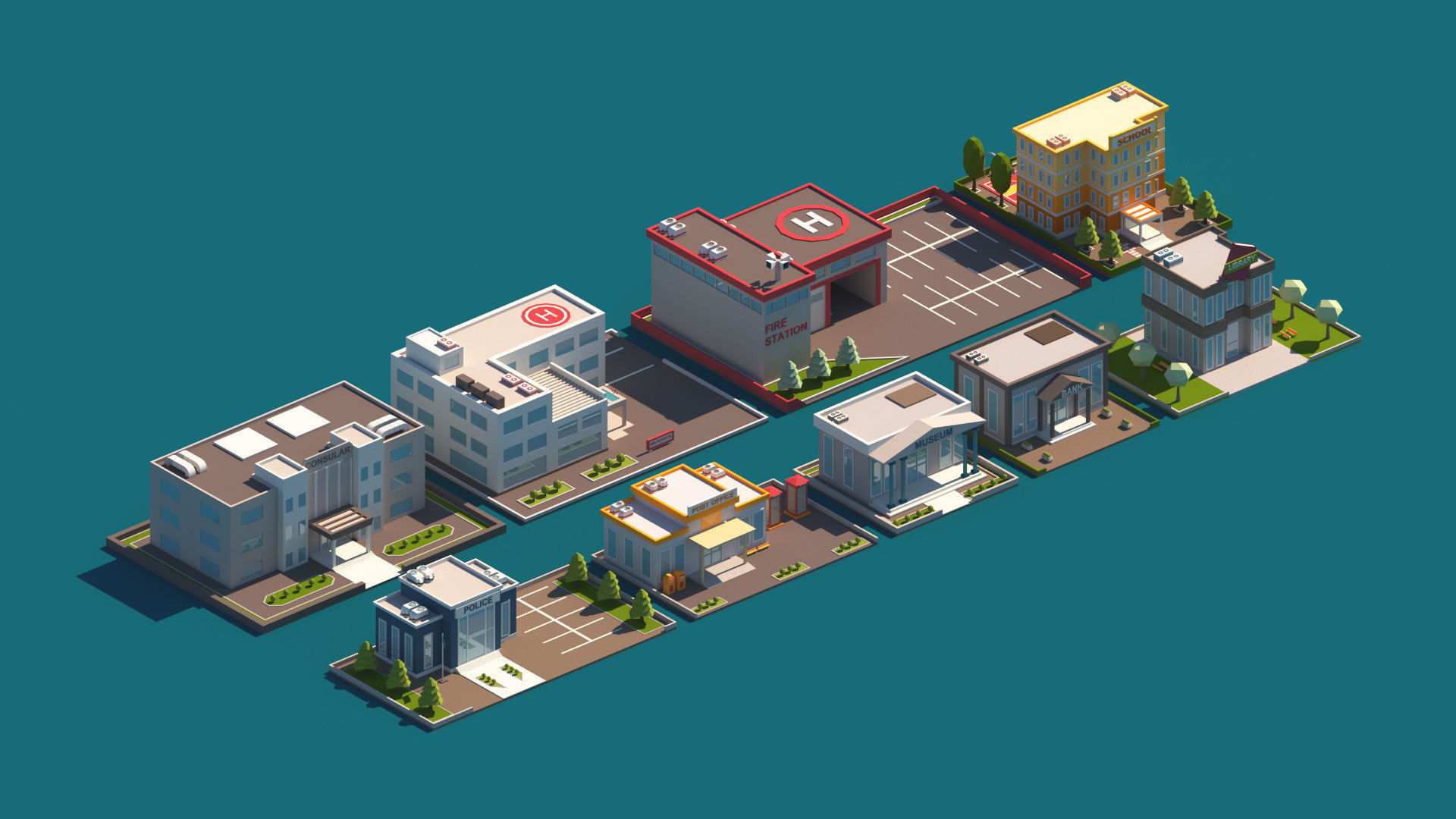 Cartoon City Pack Low-poly 3D model_9