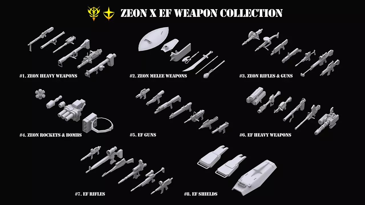 Gundam Zeon X Earth Federation Weapon Collection 3D model_0