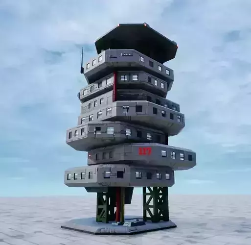 Sci-Fi Building Facility-117 UE4 asset Low-poly 3D model