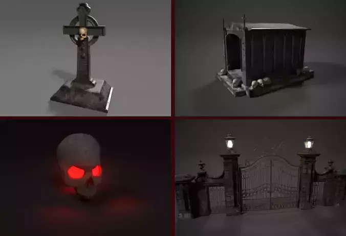 Cemetery Pack Low Poly  Low-poly 3D model