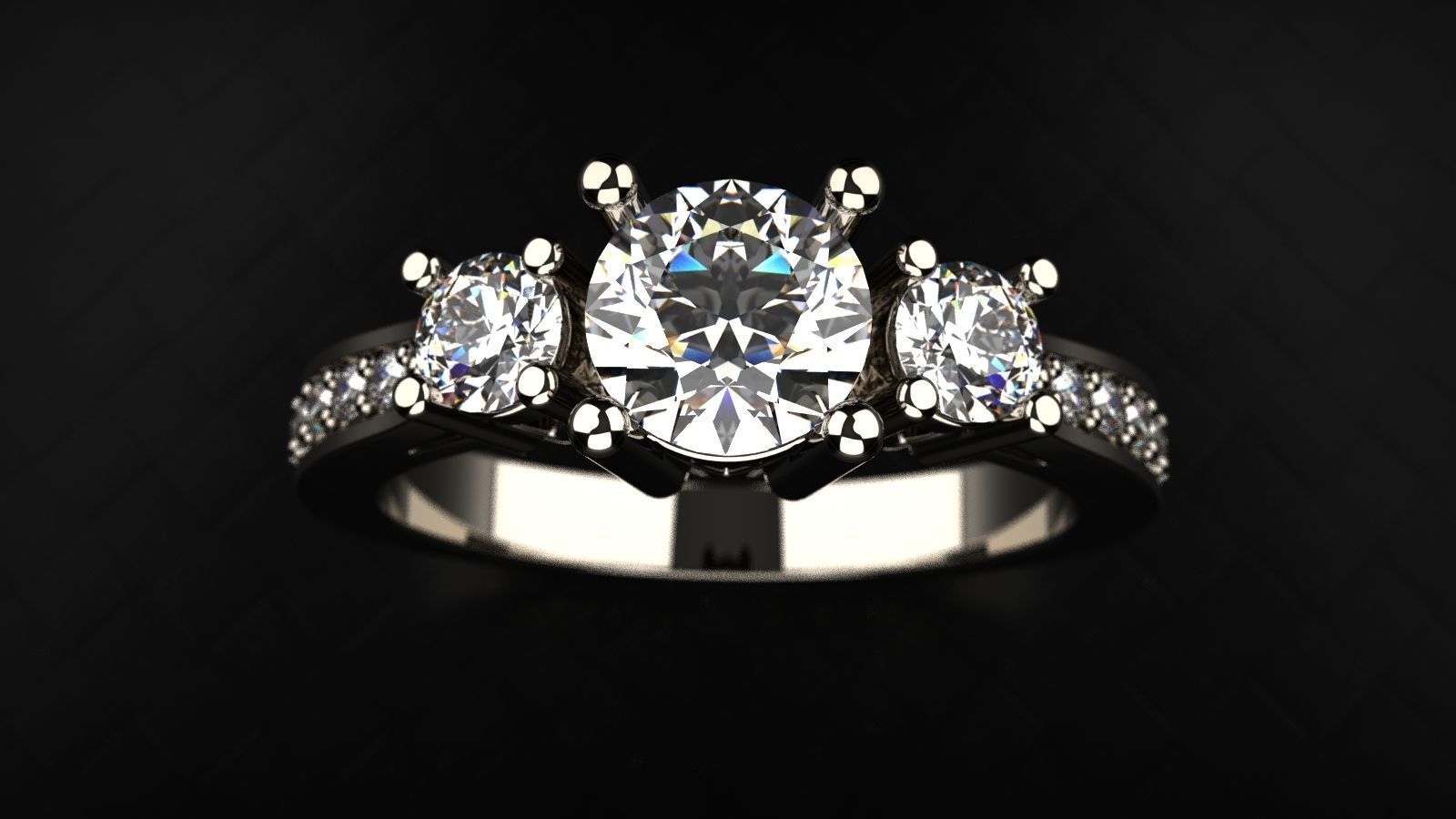 Engagement ring 3 stones 3D print model_2