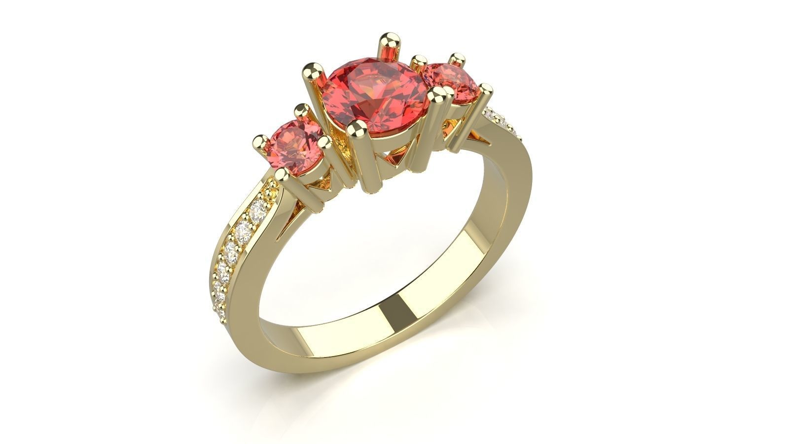 Engagement ring 3 stones 3D print model_10