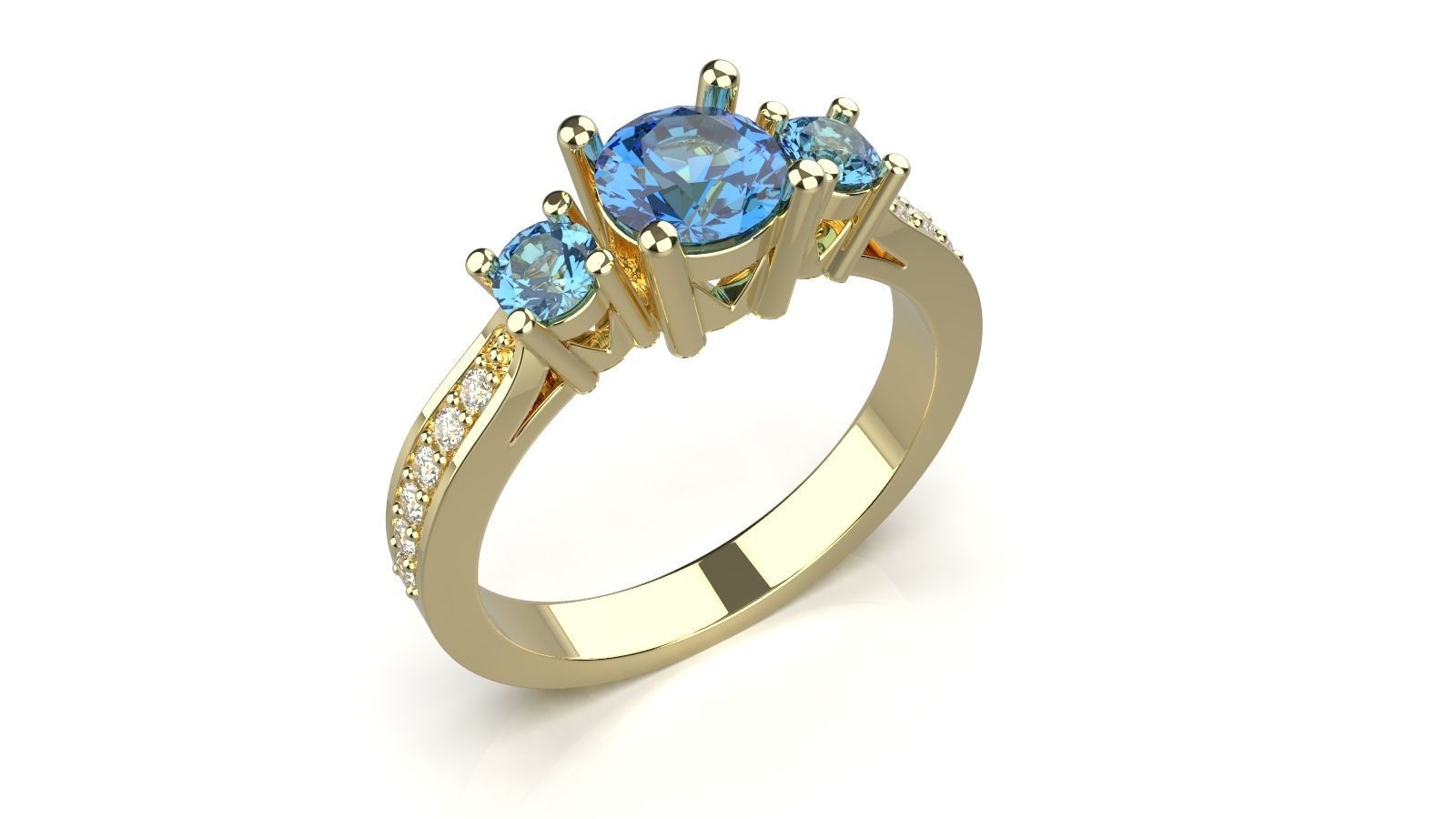 Engagement ring 3 stones 3D print model_11