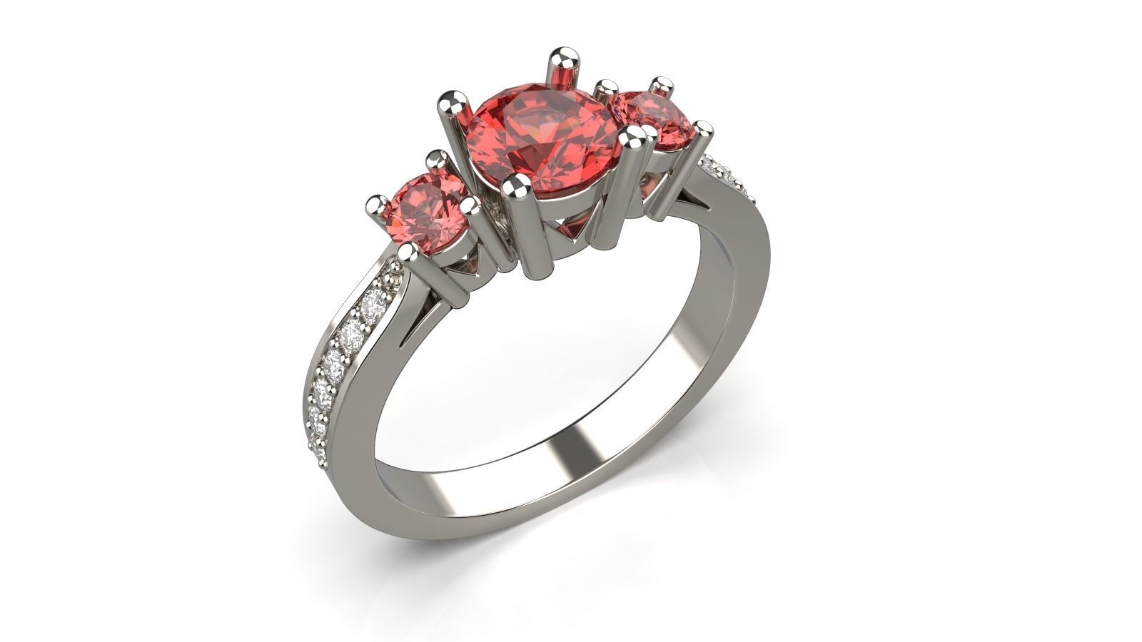 Engagement ring 3 stones 3D print model_8