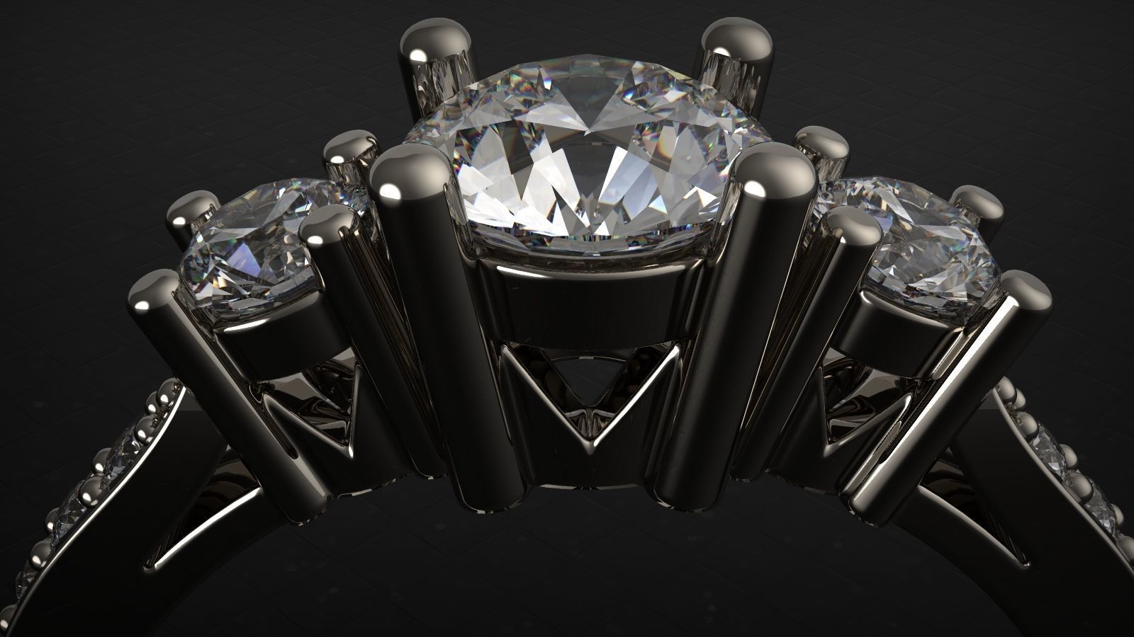 Engagement ring 3 stones 3D print model_1