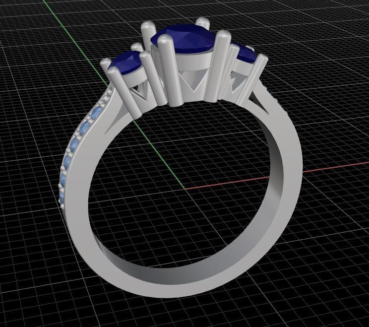Engagement ring 3 stones 3D print model_21