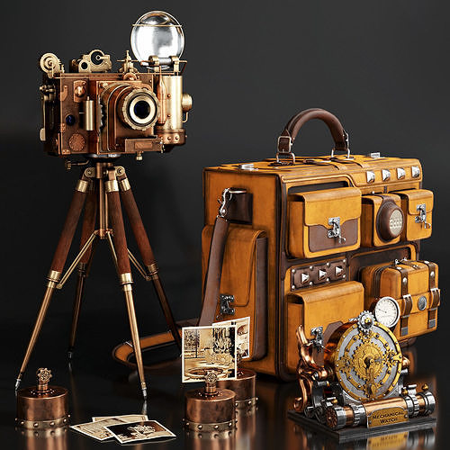 Steampunk decorative set 3D model