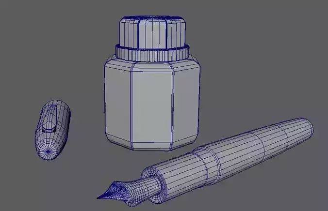 pen and ink set Low-poly 3D model