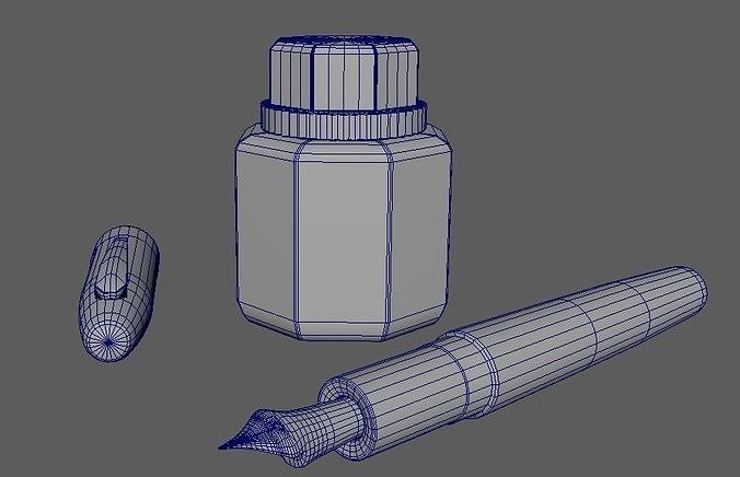 pen and ink set Low-poly 3D model
