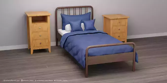 Single Bed - 2k Textures  - Bonus 3D models