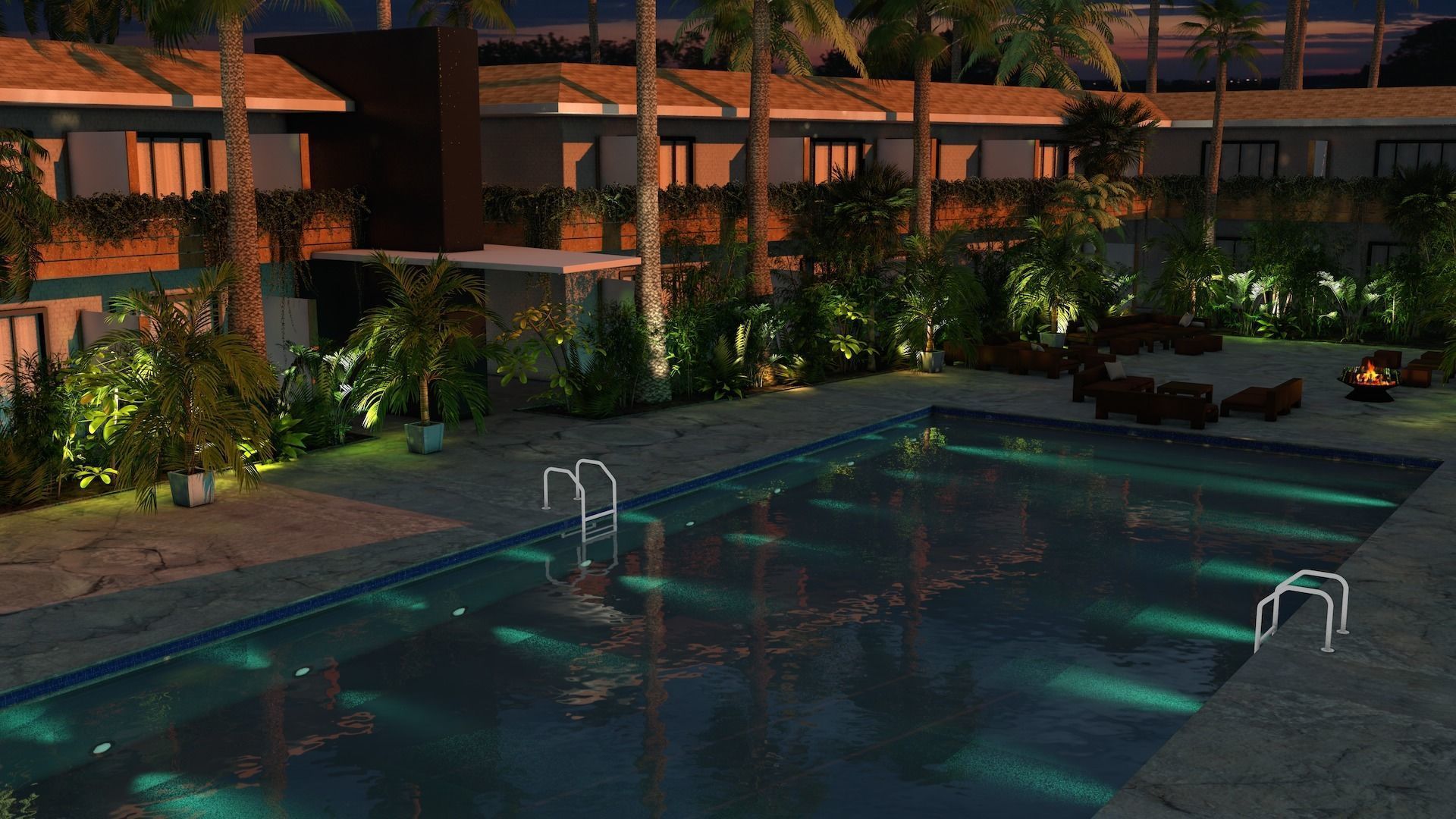 Hotel Pool Courtyard 3D model_1