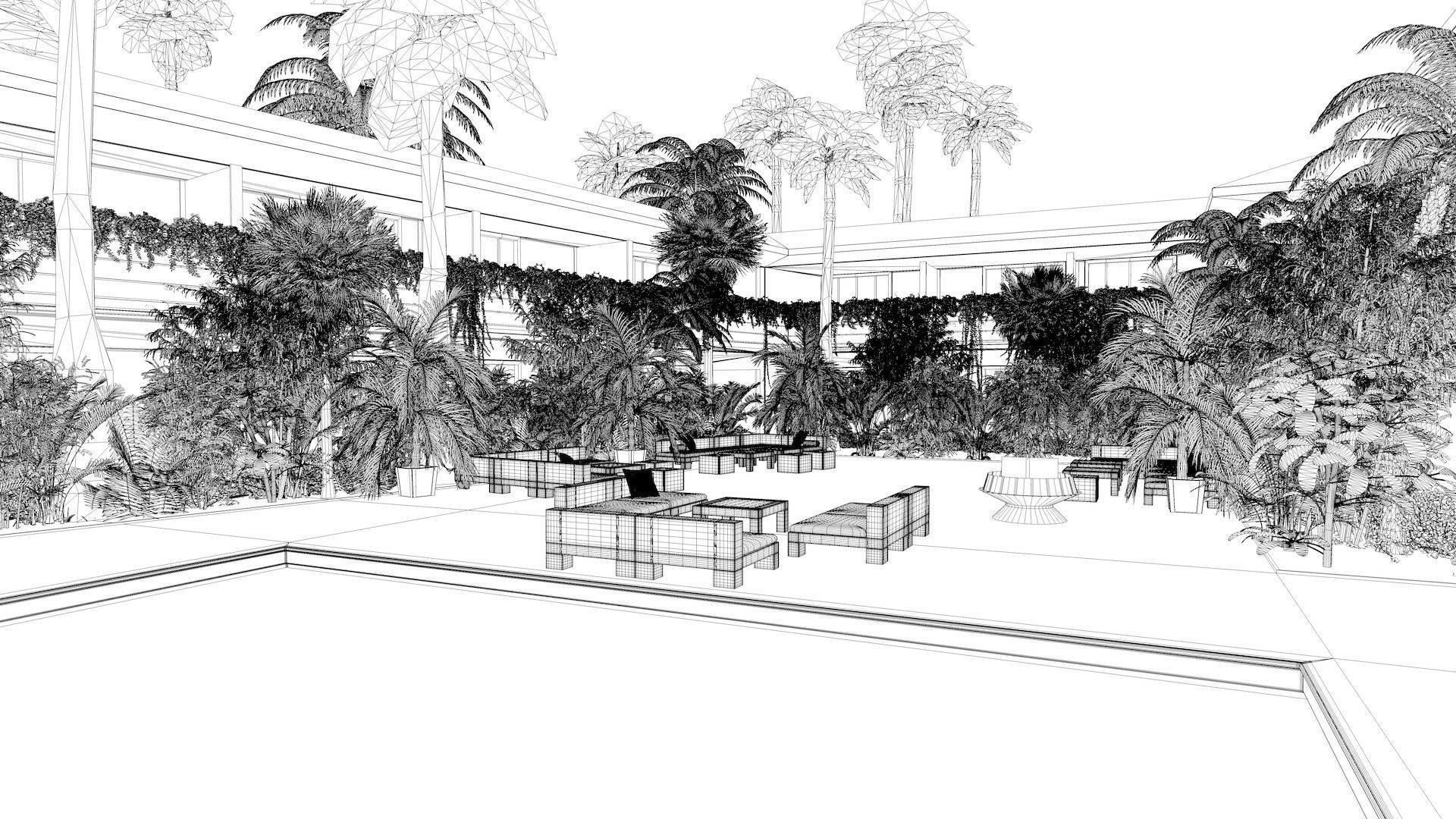 Hotel Pool Courtyard 3D model_9