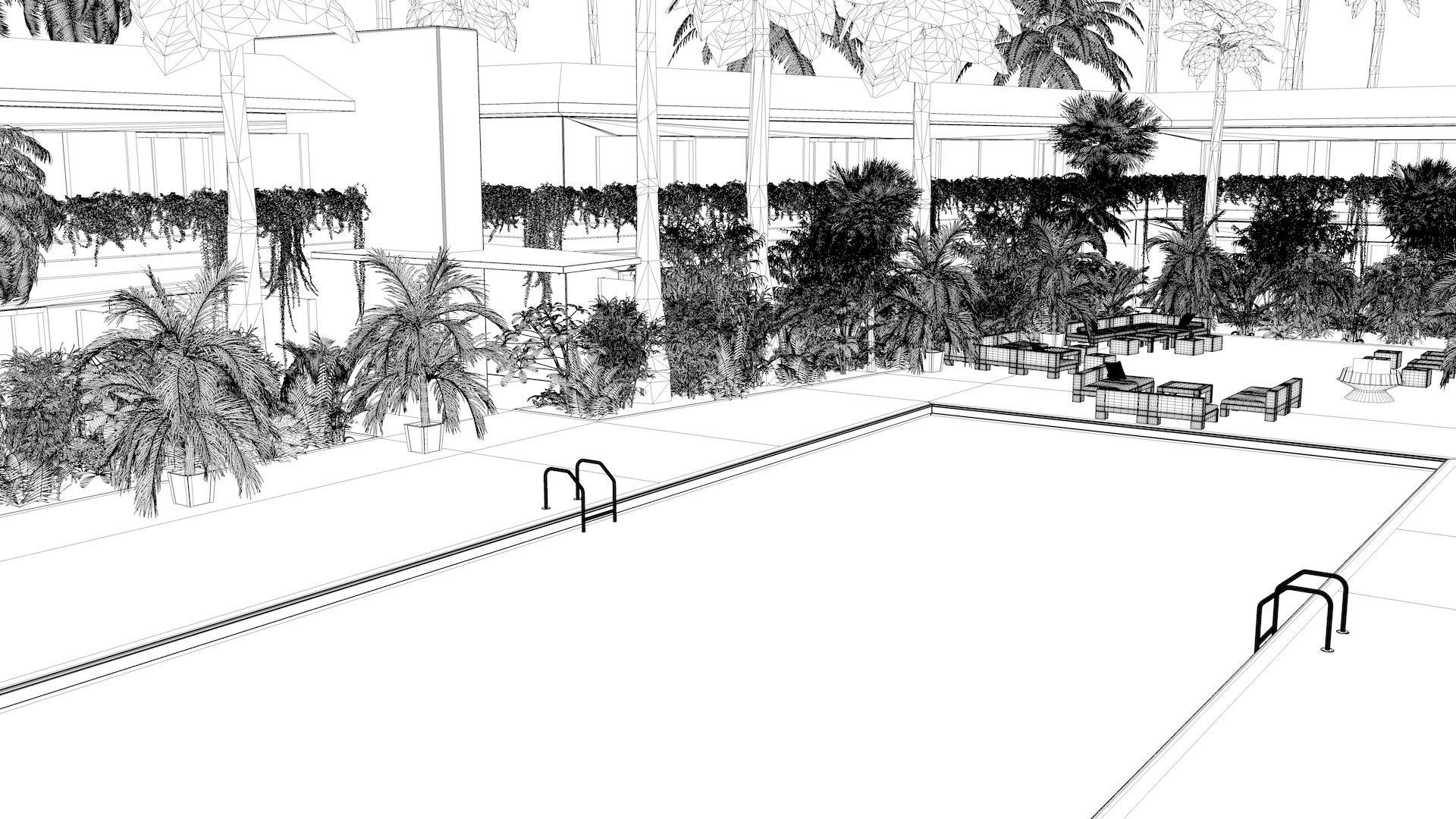 Hotel Pool Courtyard 3D model_7