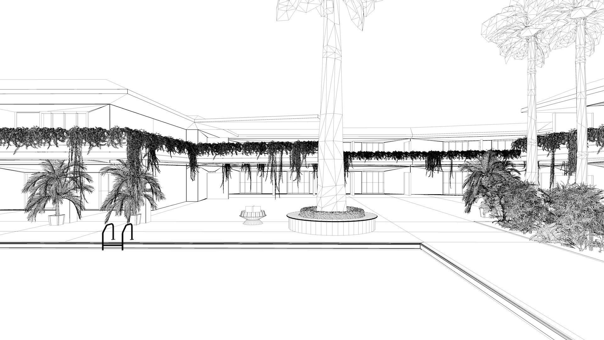 Hotel Pool Courtyard 3D model_5