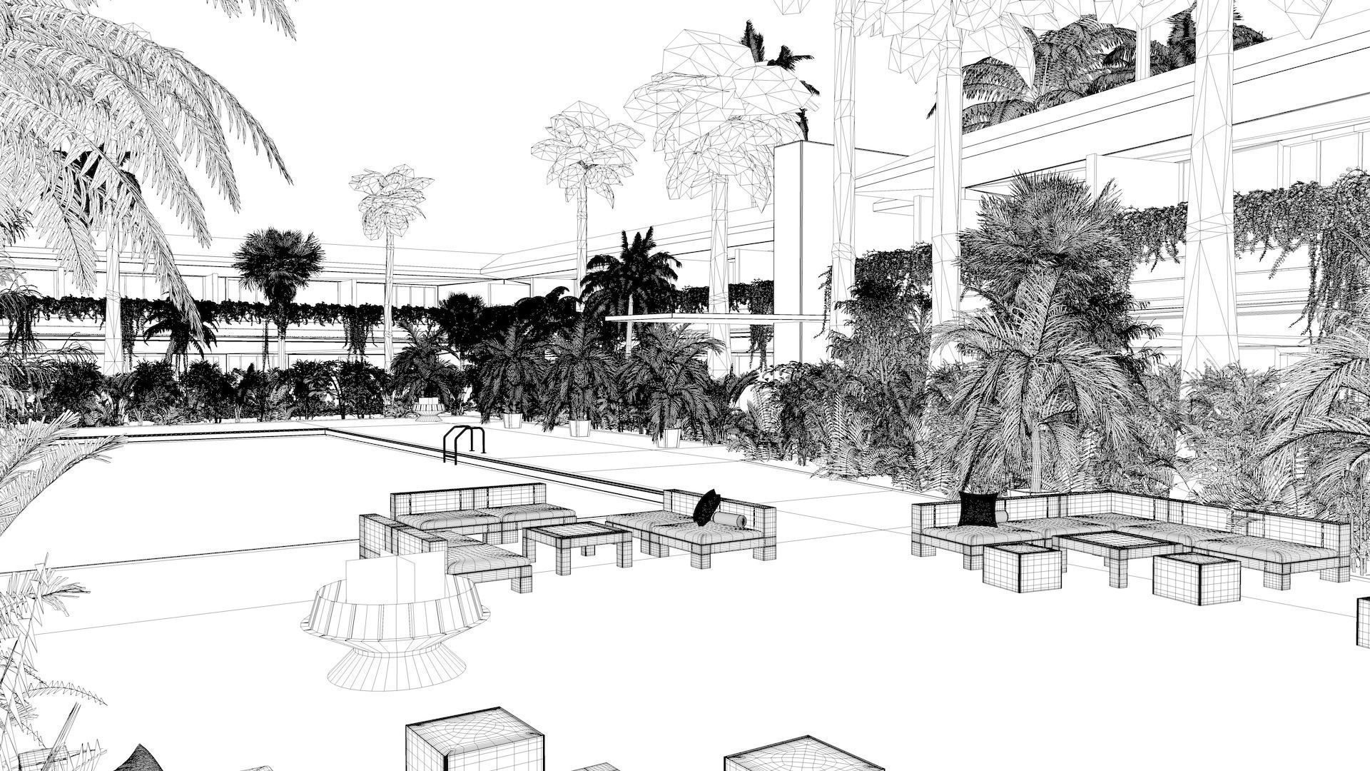 Hotel Pool Courtyard 3D model_8